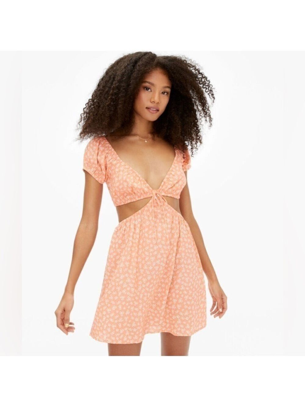 Floral V-Neck Cutout A-Line Mini Dress size M